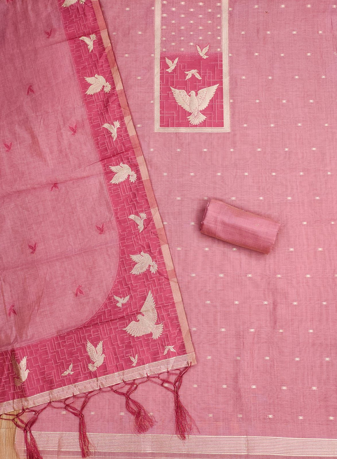 Pink Pure Muga Cotton Jamdani Pichai Weaving Salwar Suit 