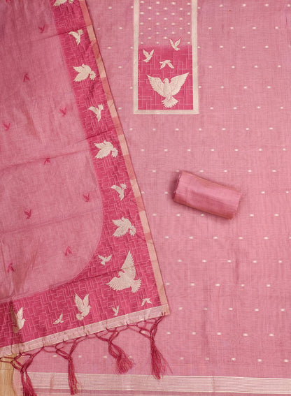 Pink Pure Muga Cotton Jamdani Pichai Weaving Salwar Suit 