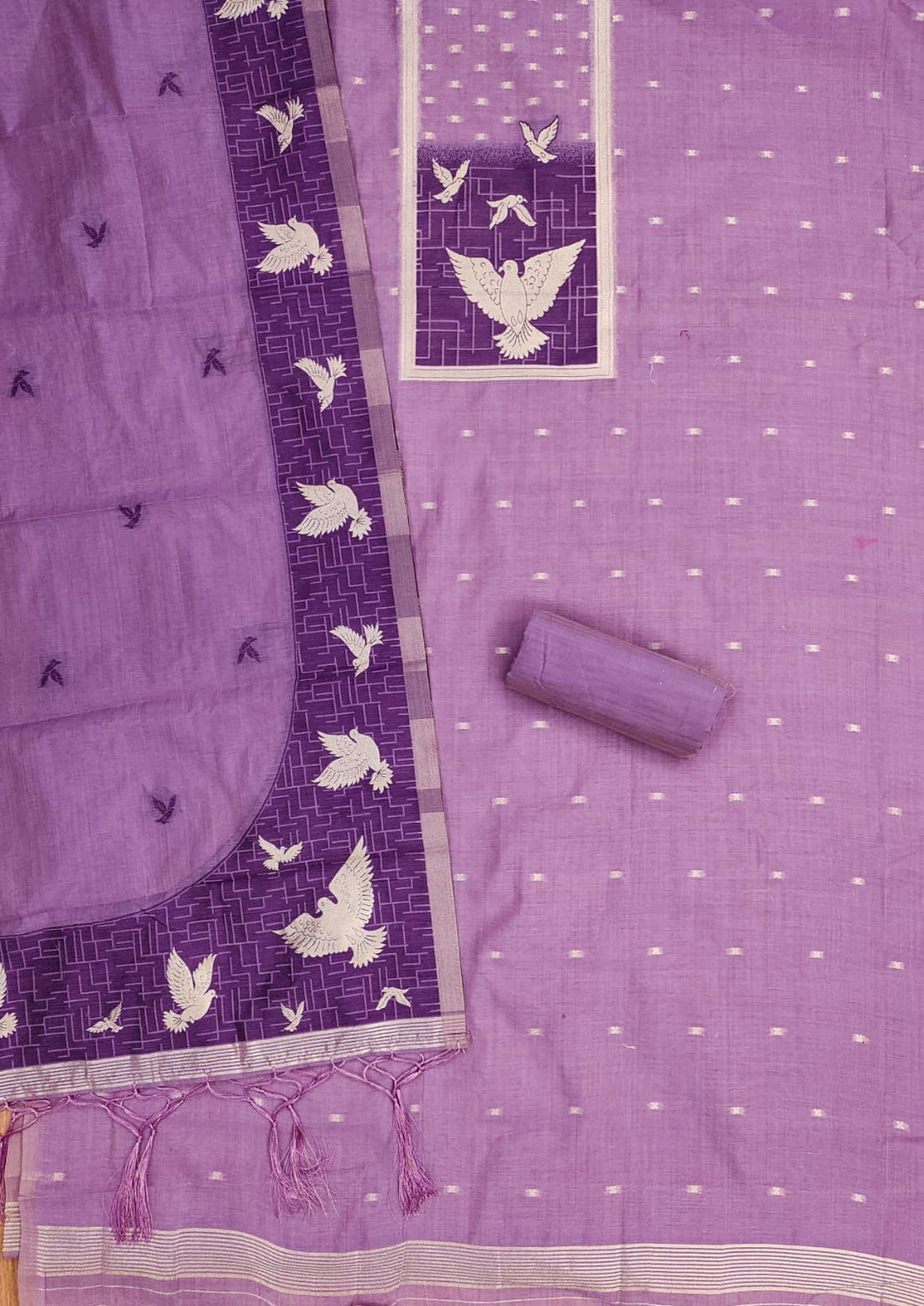 Lavender Pure Muga Cotton Jamdani Pichai Weaving Salwar Suit 
