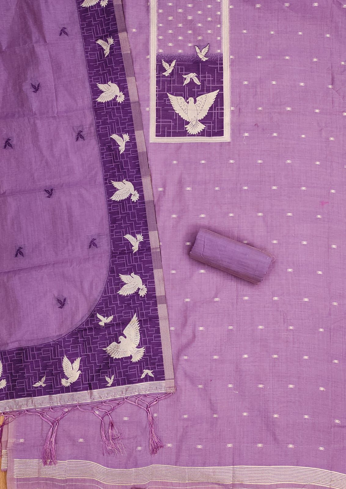 Lavender Pure Muga Cotton Jamdani Pichai Weaving Salwar Suit 