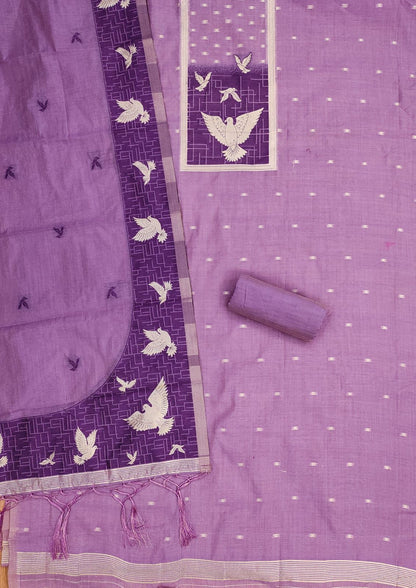 Lavender Pure Muga Cotton Jamdani Pichai Weaving Salwar Suit 