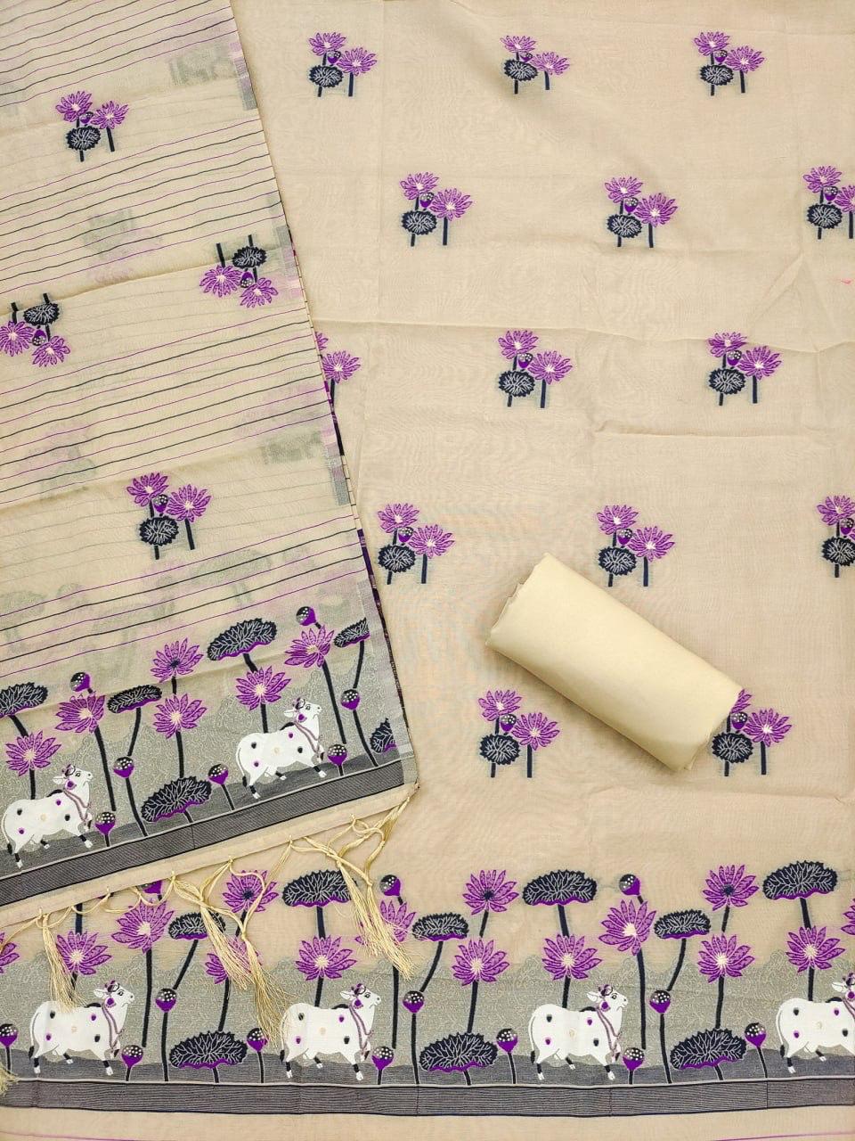 Chiku Pure Muga Cotton Jamdani Pichai Weaving Salwar Suit 