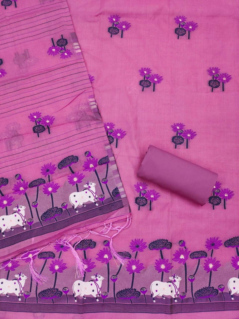 Pink Pure Muga Cotton Jamdani Pichai Weaving Salwar Suit 