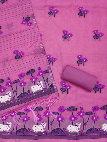 Pink Pure Muga Cotton Jamdani Pichai Weaving Salwar Suit 