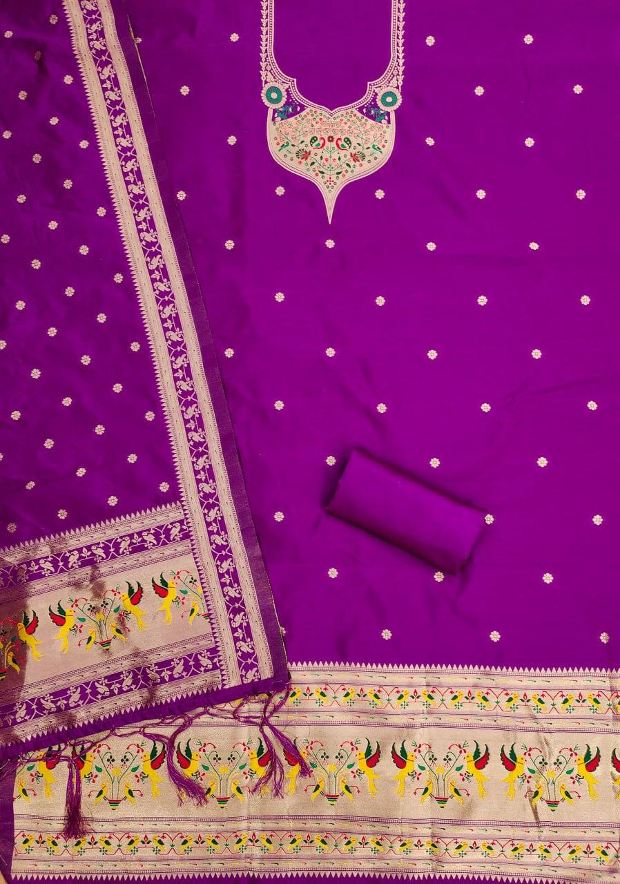 Purple Pure Zari Banarasi Silk Weaving Salwar Suit 