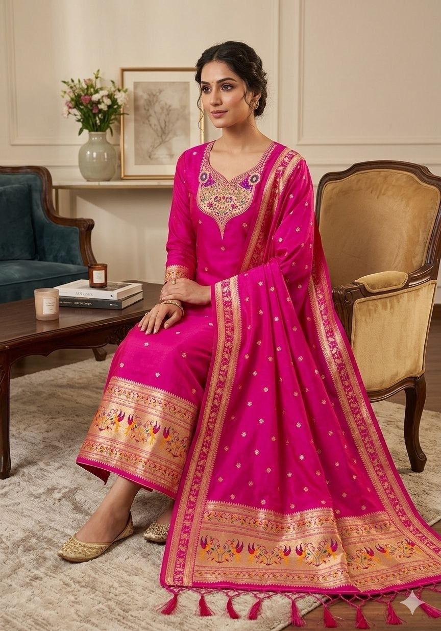 Rani Pure Zari Banarasi Silk Weaving Salwar Suit 