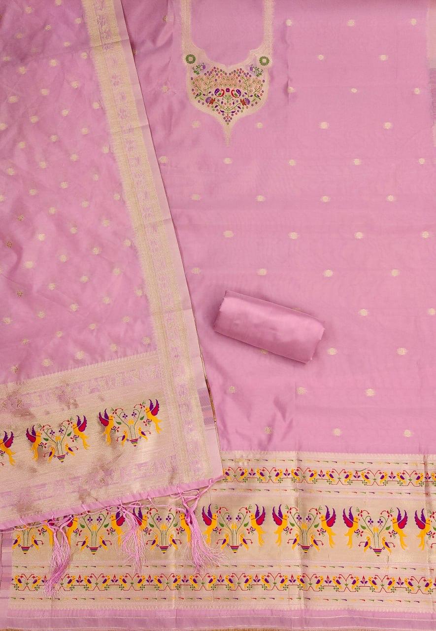Pink Pure Zari Banarasi Silk Weaving Salwar Suit 