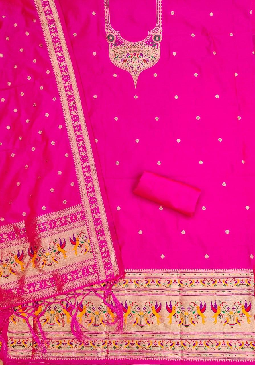 Rani Pure Zari Banarasi Silk Weaving Salwar Suit 