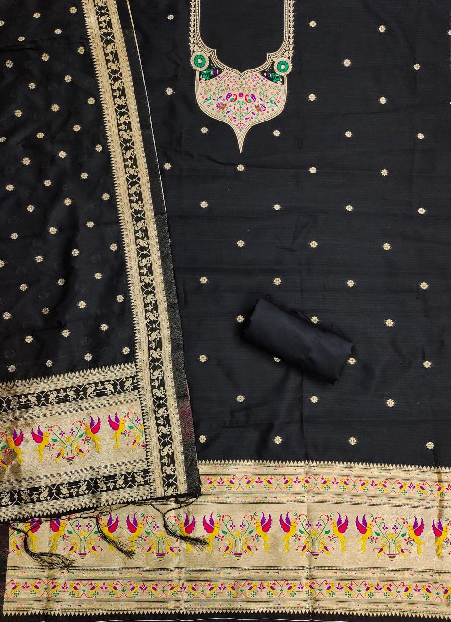 Black Pure Zari Banarasi Silk Weaving Salwar Suit 
