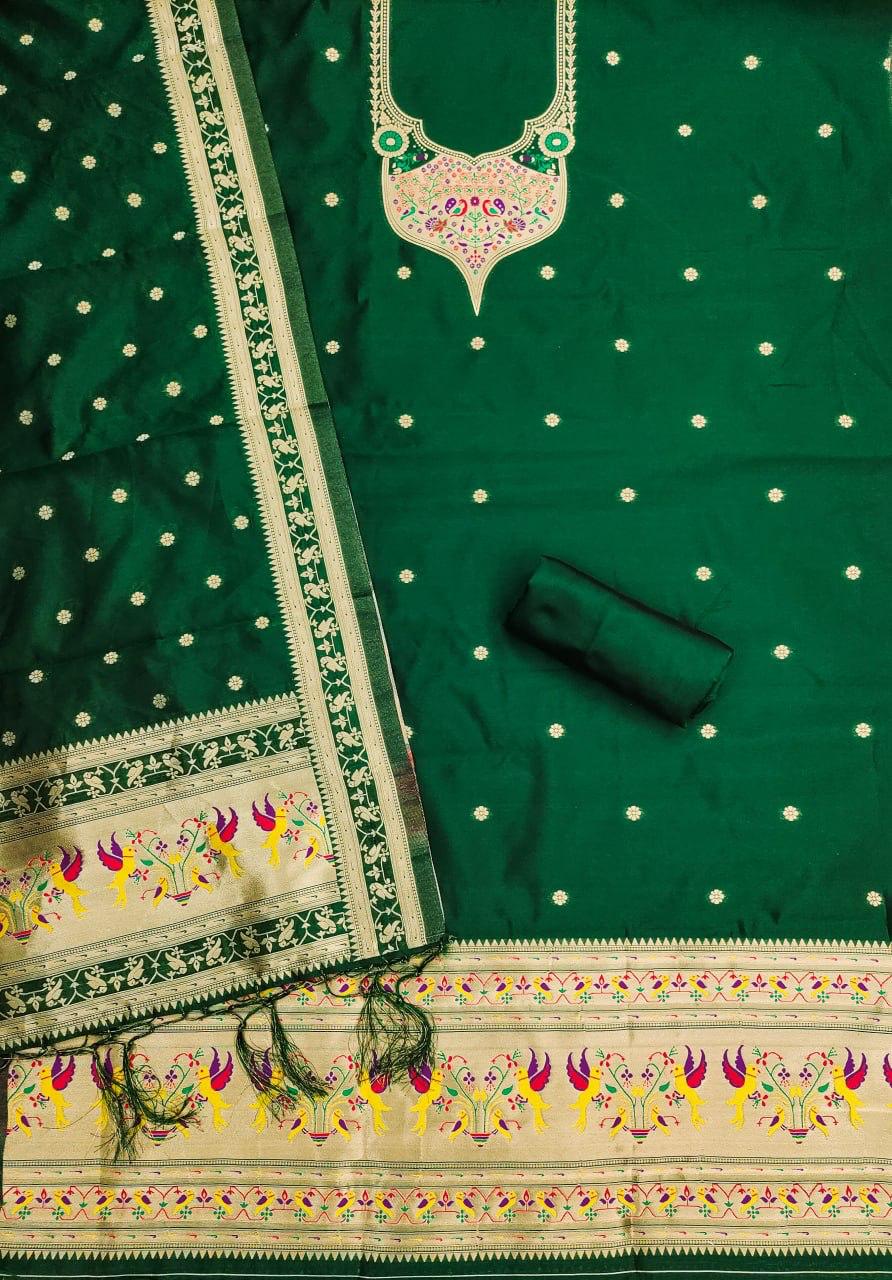 Green Pure Zari Banarasi Silk Weaving Salwar Suit 