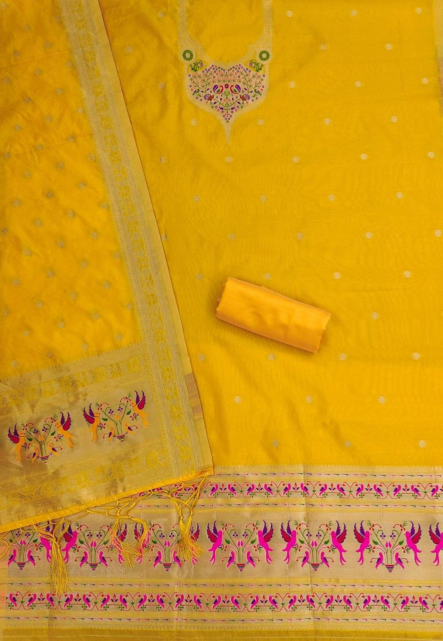 Yellow Pure Zari Banarasi Silk Weaving Salwar Suit 
