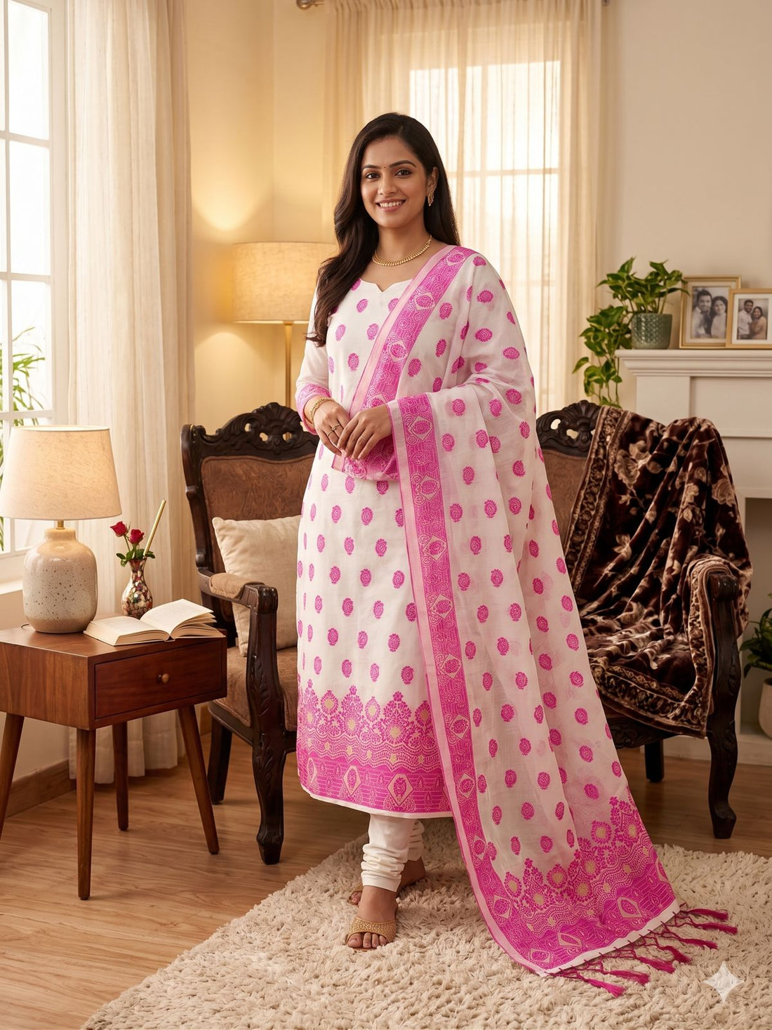 Pink Pure Handloom Banarasi Resham Cotton Weaving Salwar Suit 