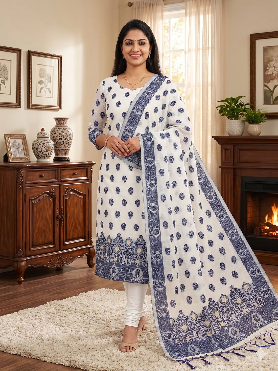 Blue Pure Handloom Banarasi Resham Cotton Weaving Salwar Suit 