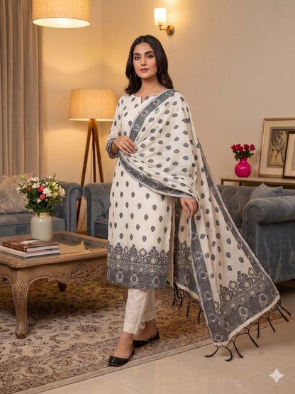 Black Pure Handloom Banarasi Resham Cotton Weaving Salwar Suit 