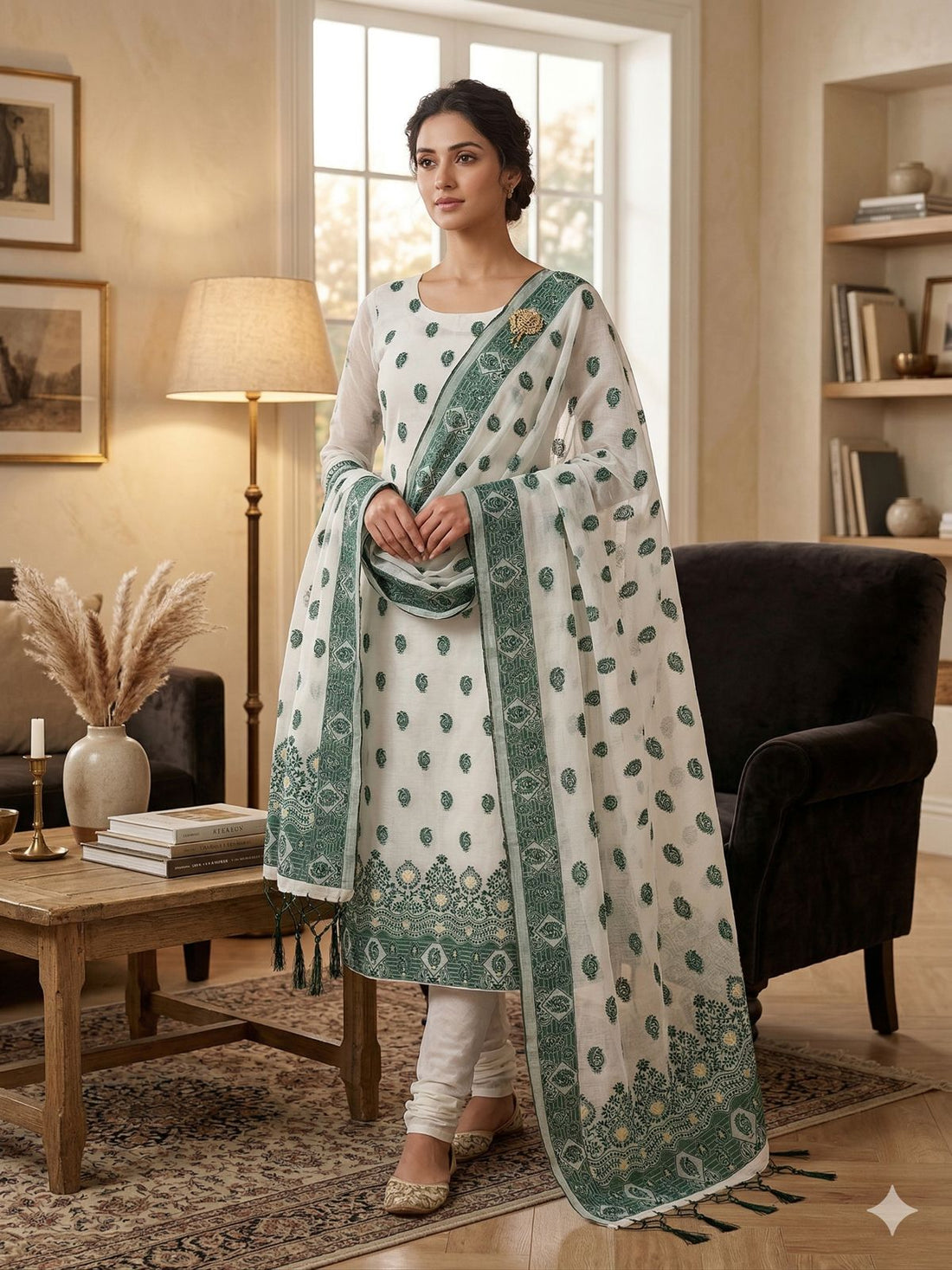 Green Pure Handloom Banarasi Resham Cotton Weaving Salwar Suit 