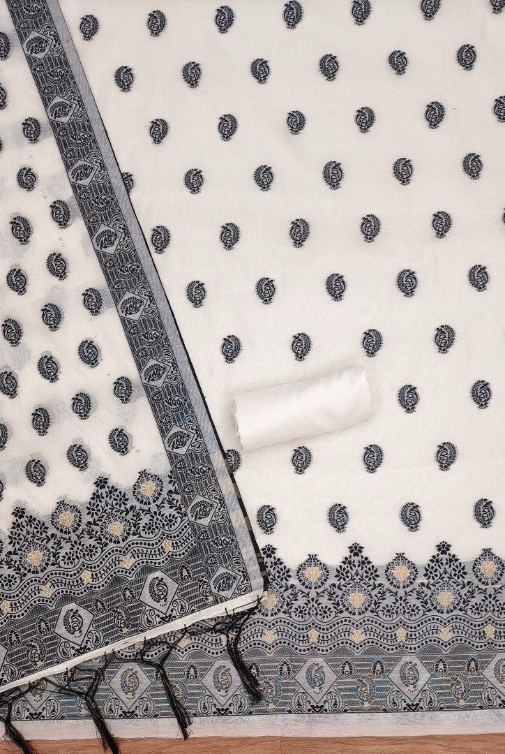 Black Pure Handloom Banarasi Resham Cotton Weaving Salwar Suit 
