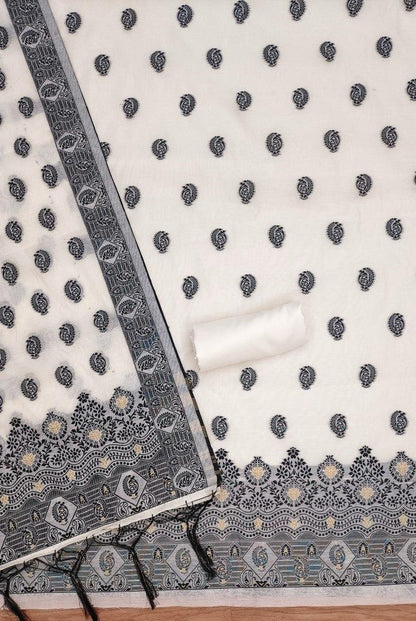 Black Pure Handloom Banarasi Resham Cotton Weaving Salwar Suit 
