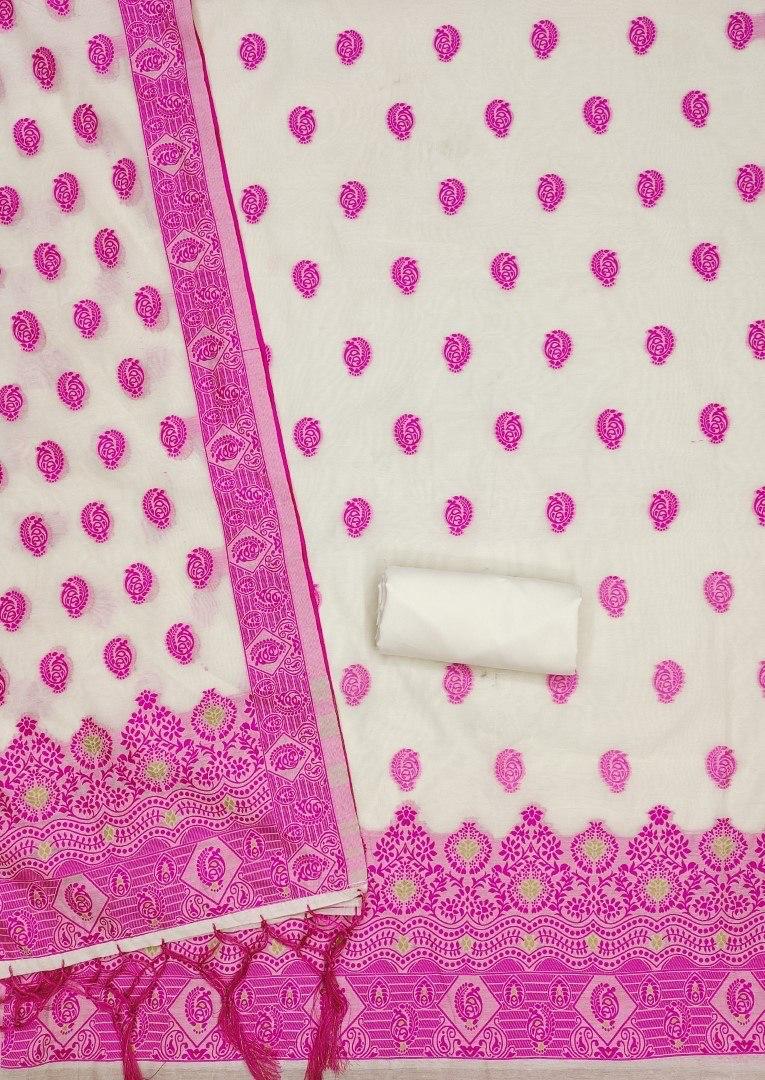 Pink Pure Handloom Banarasi Resham Cotton Weaving Salwar Suit 