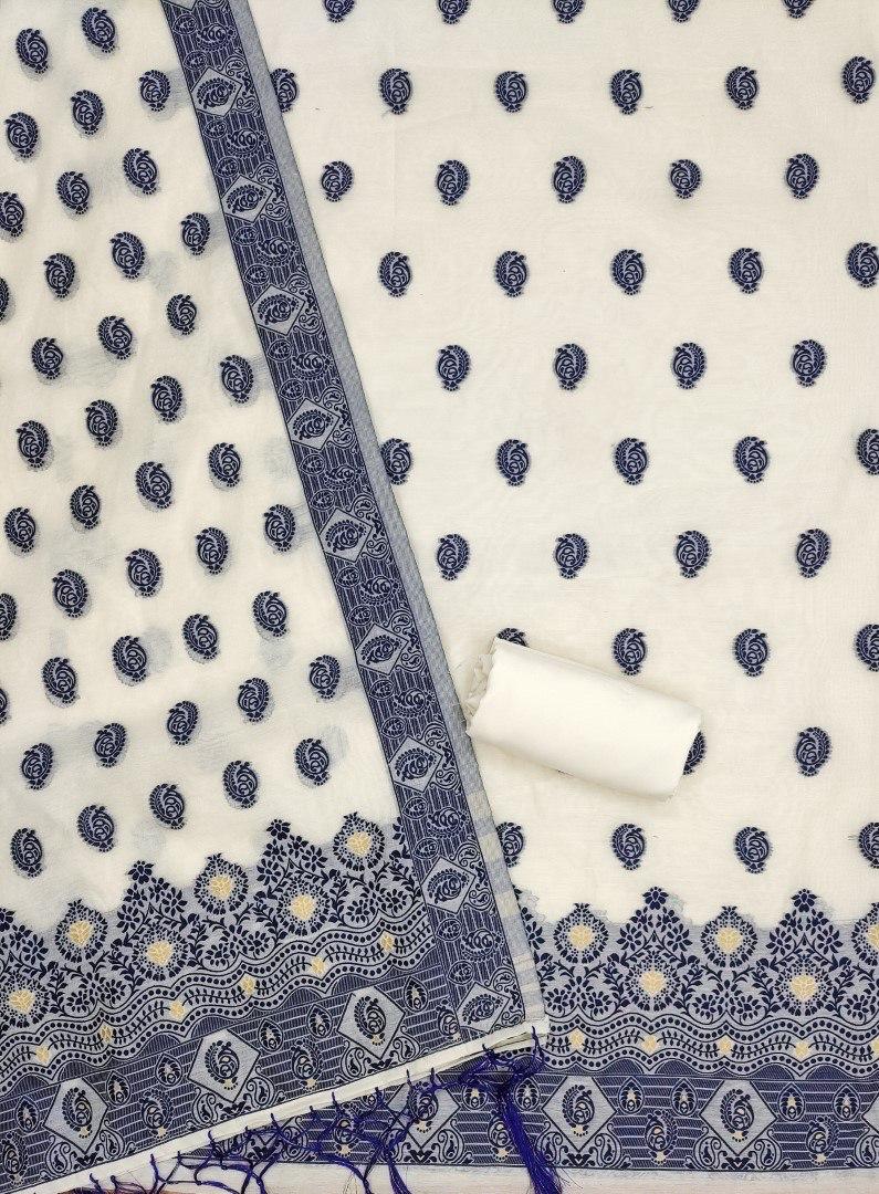 Blue Pure Handloom Banarasi Resham Cotton Weaving Salwar Suit 
