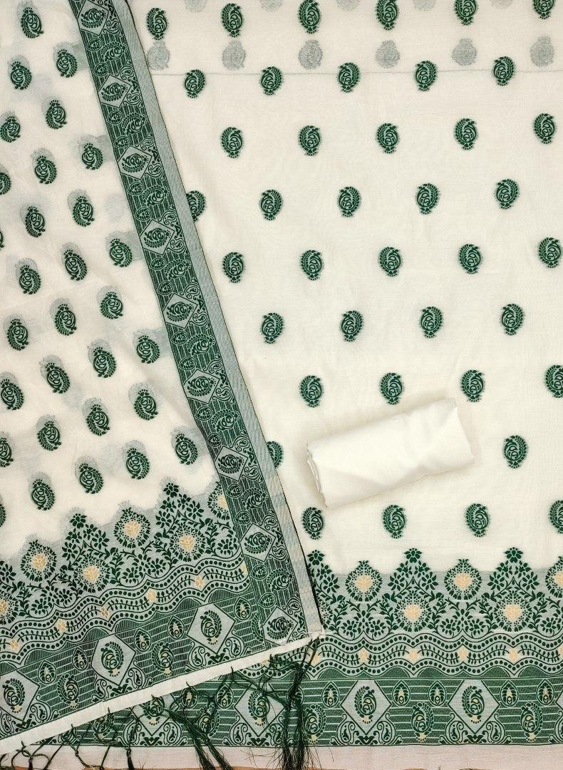 Green Pure Handloom Banarasi Resham Cotton Weaving Salwar Suit 