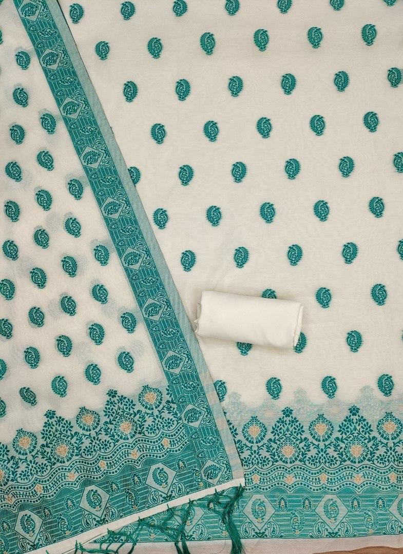 Sky Pure Handloom Banarasi Resham Cotton Weaving Salwar Suit 