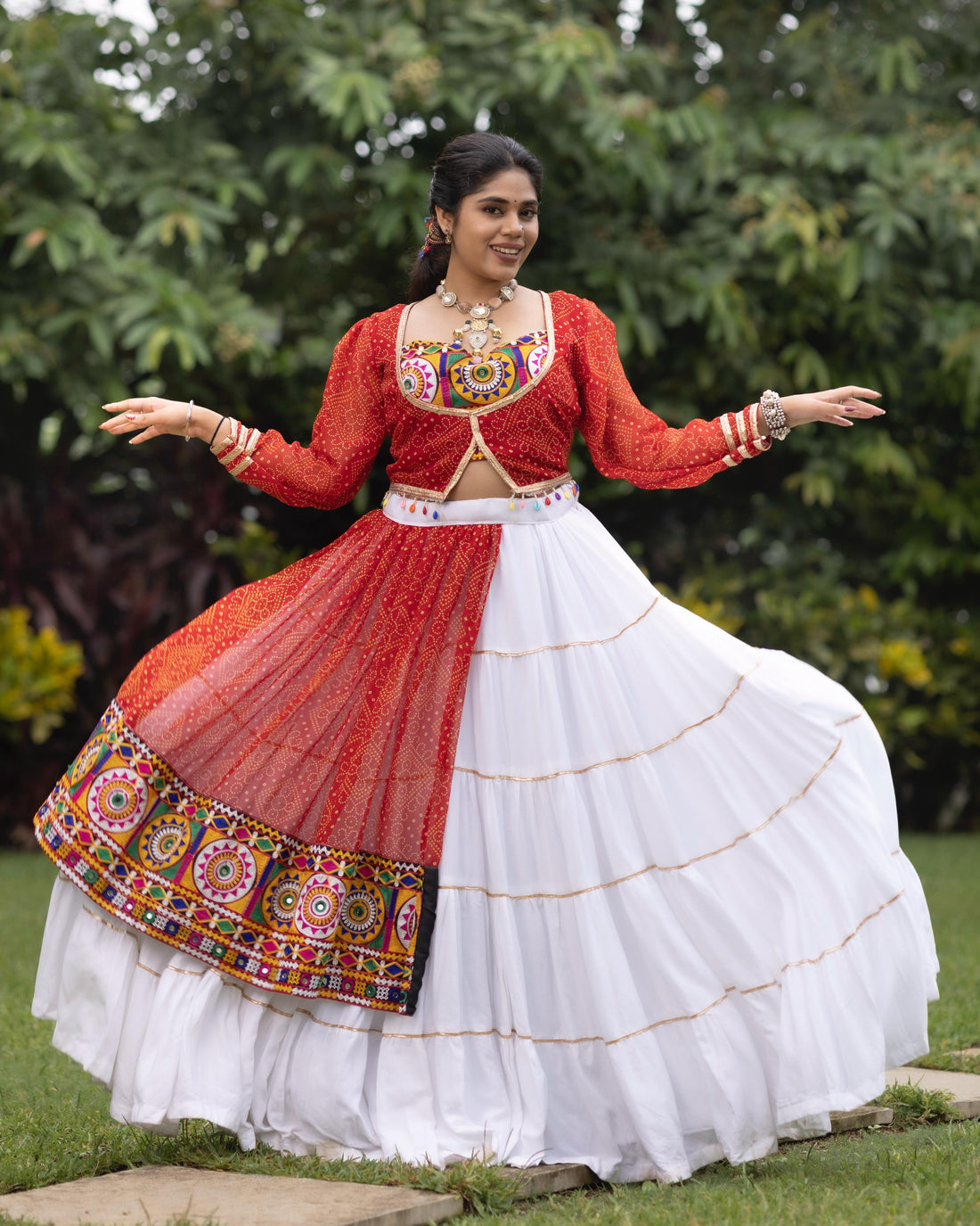 Red Pure Rayon Cotton With Faux Print Navratri Lehenga Choli 