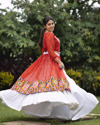 Red Pure Rayon Cotton With Faux Print Navratri Lehenga Choli 