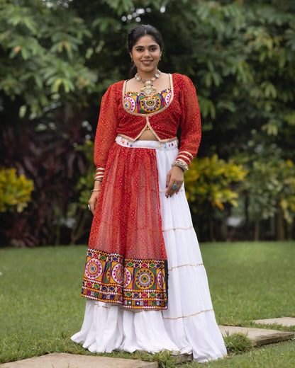 Red Pure Rayon Cotton With Faux Print Navratri Lehenga Choli 