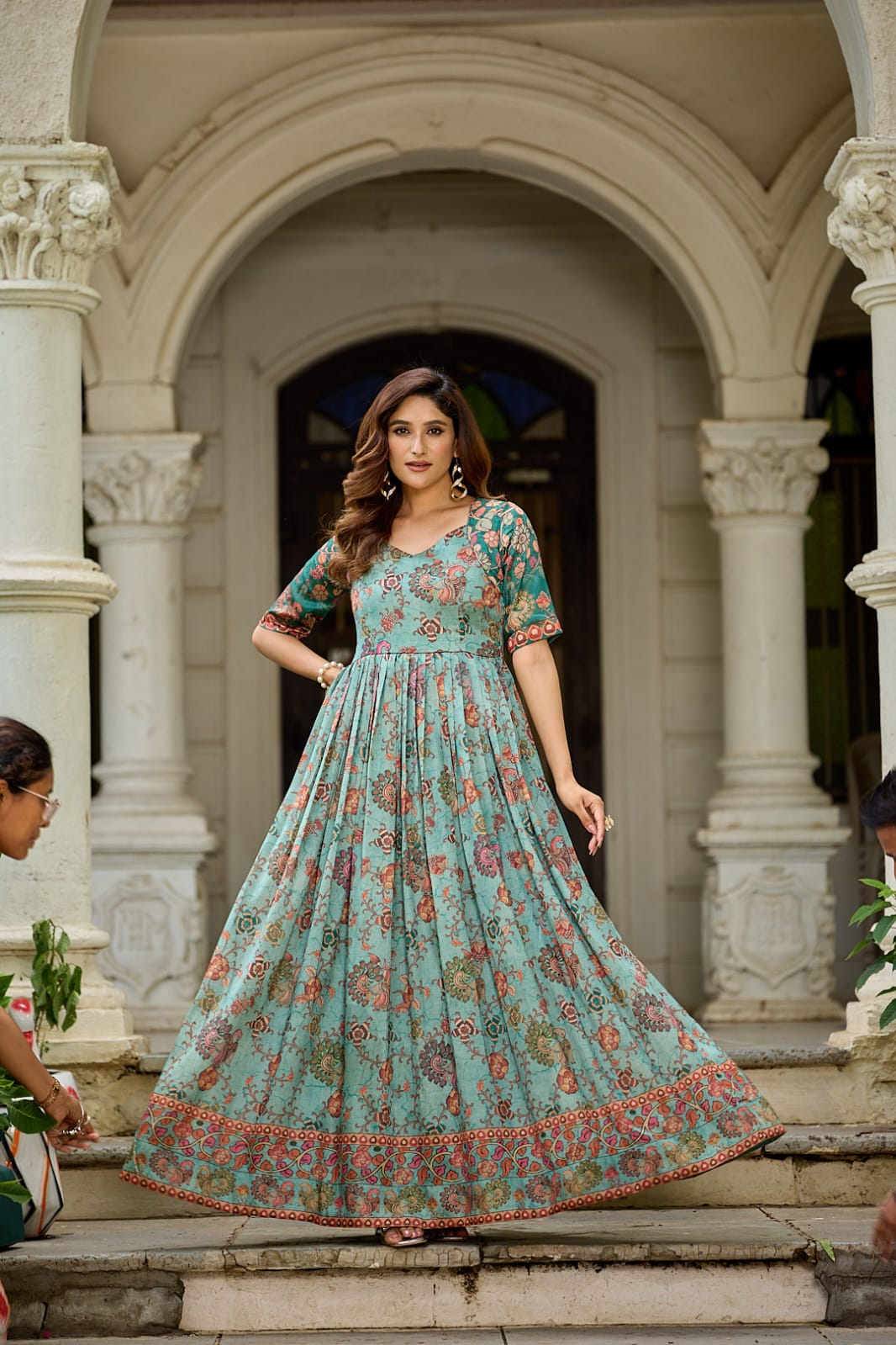 Green Pure Silk Blend Anarkali Gown 