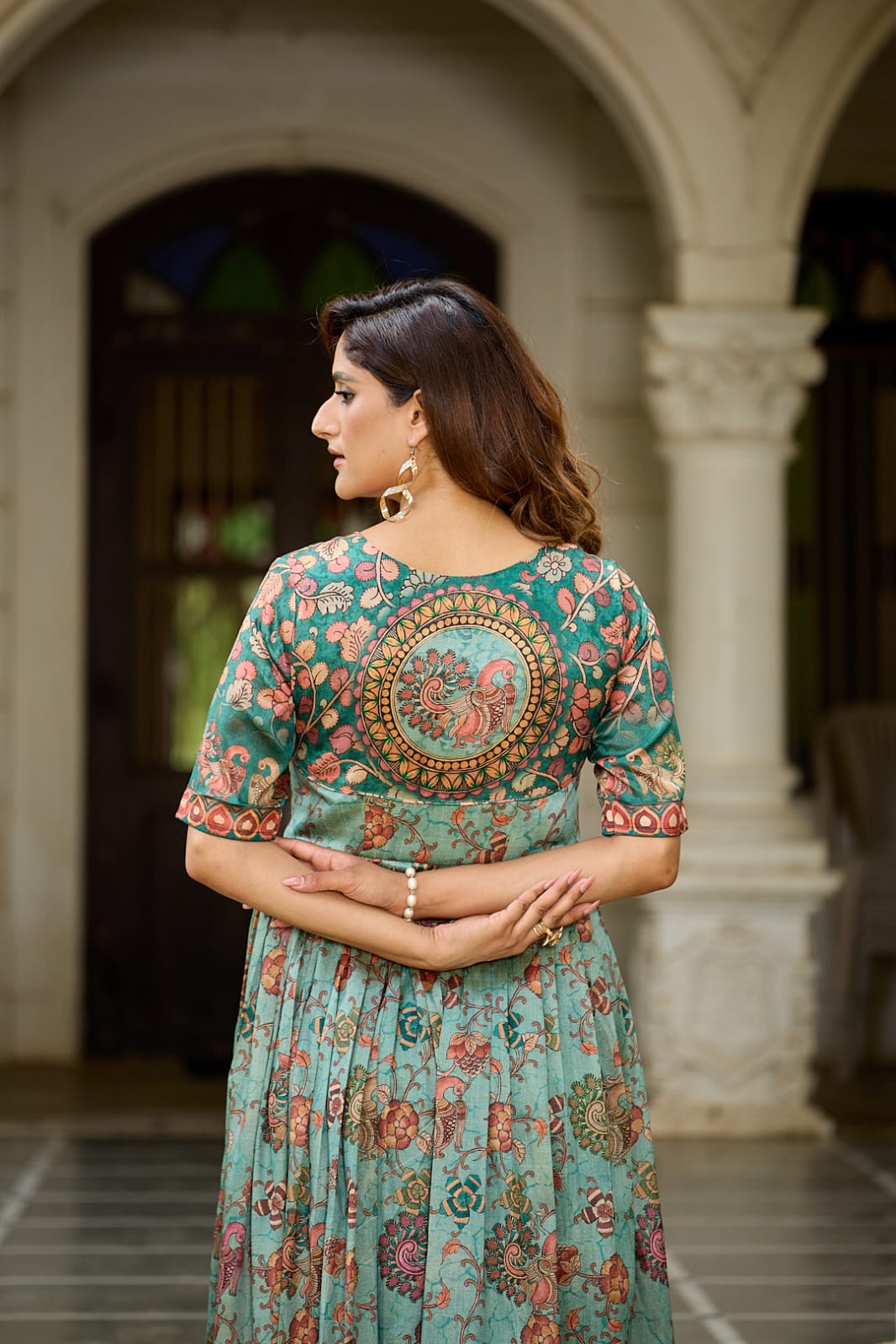 Green Pure Silk Blend Anarkali Gown 