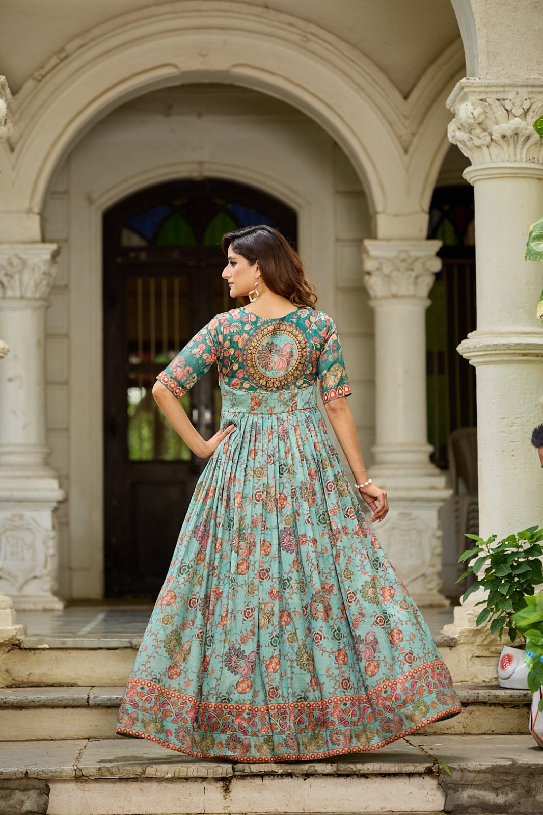 Green Pure Silk Blend Anarkali Gown 