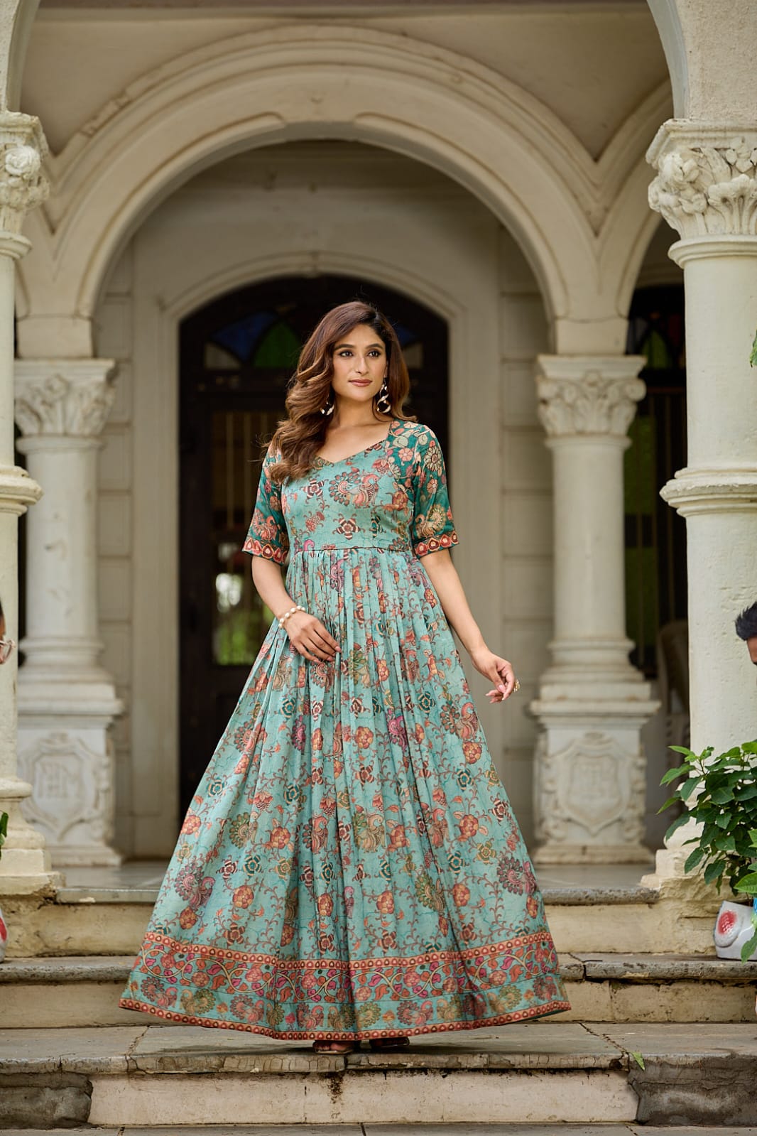Green Pure Silk Blend Anarkali Gown 