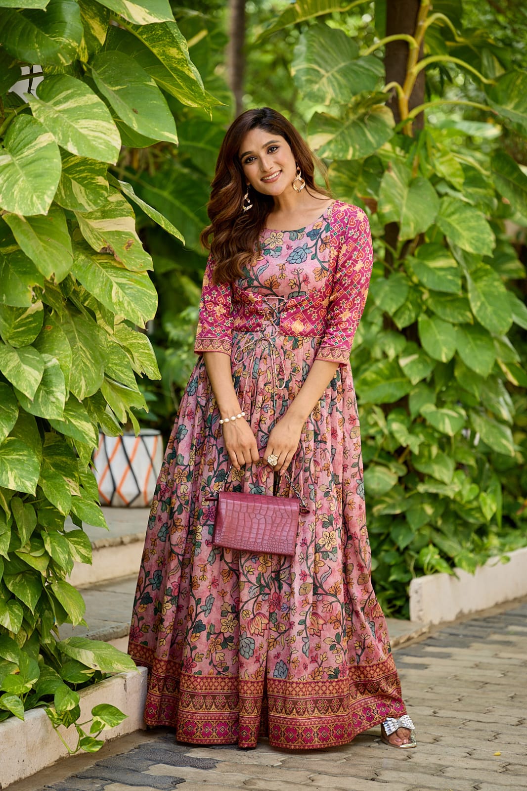 Green Pure Silk Blend Anarkali Gown 