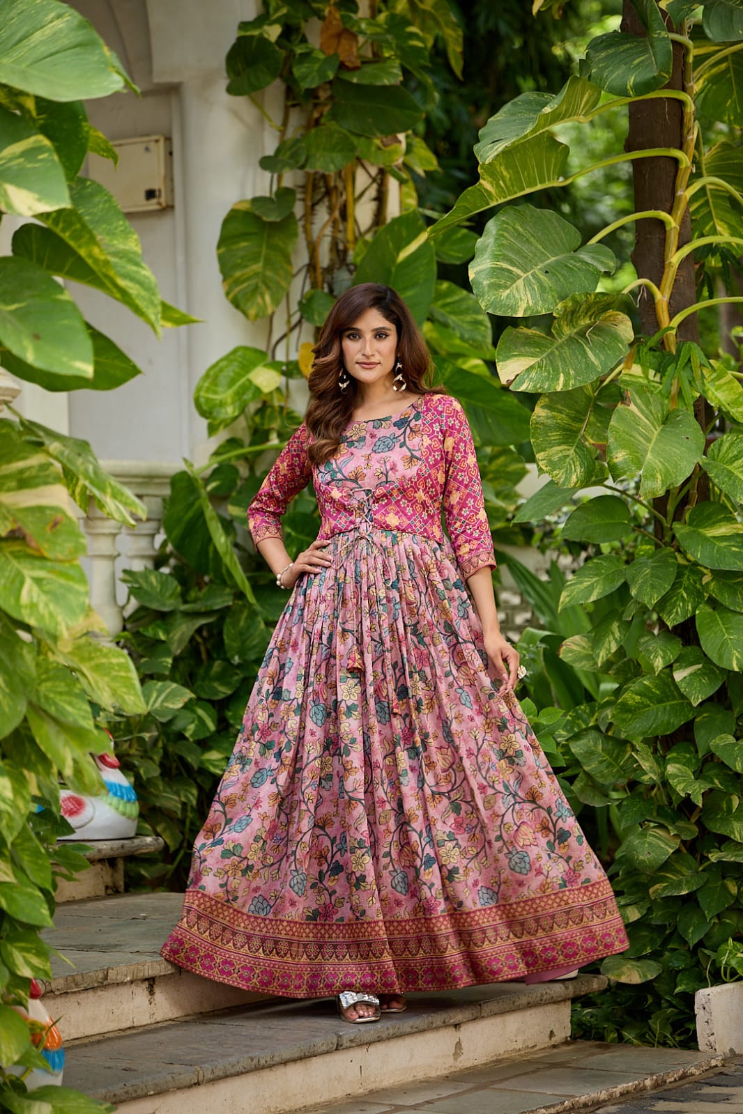 Green Pure Silk Blend Anarkali Gown 