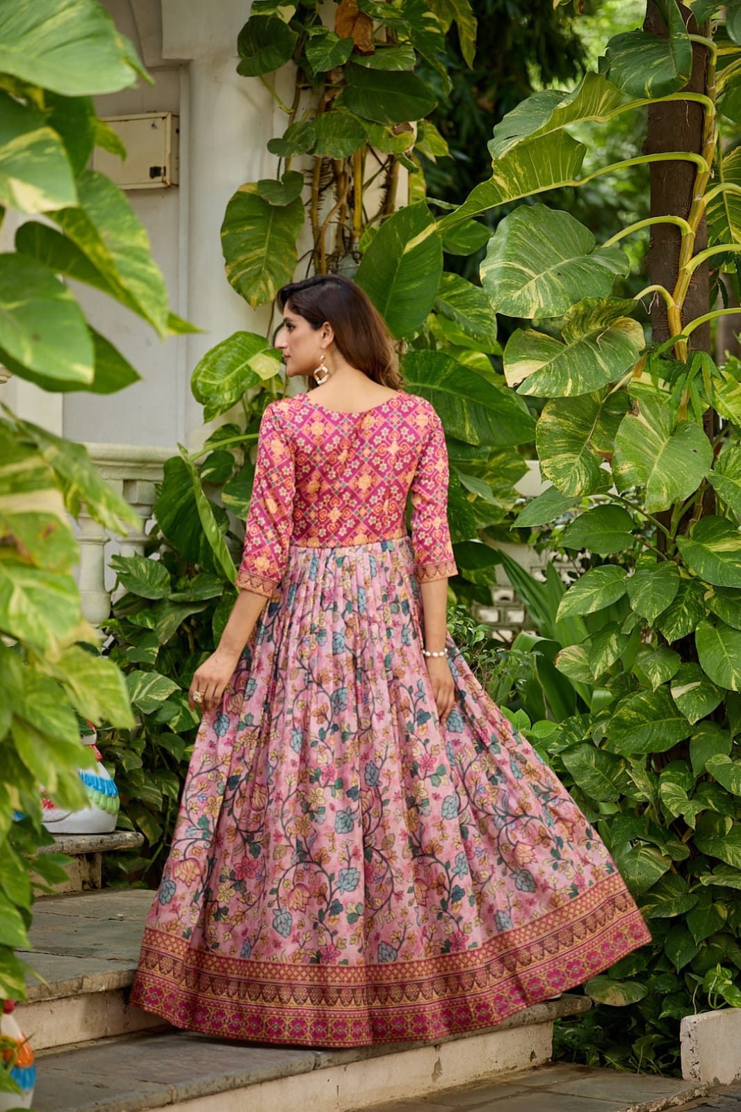 Green Pure Silk Blend Anarkali Gown 