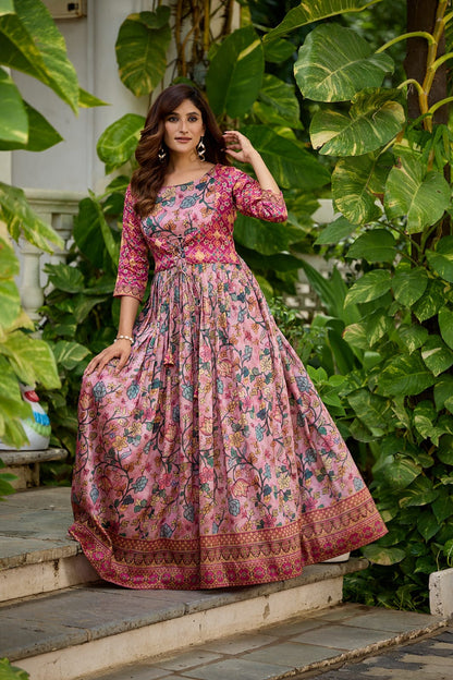 Green Pure Silk Blend Anarkali Gown 