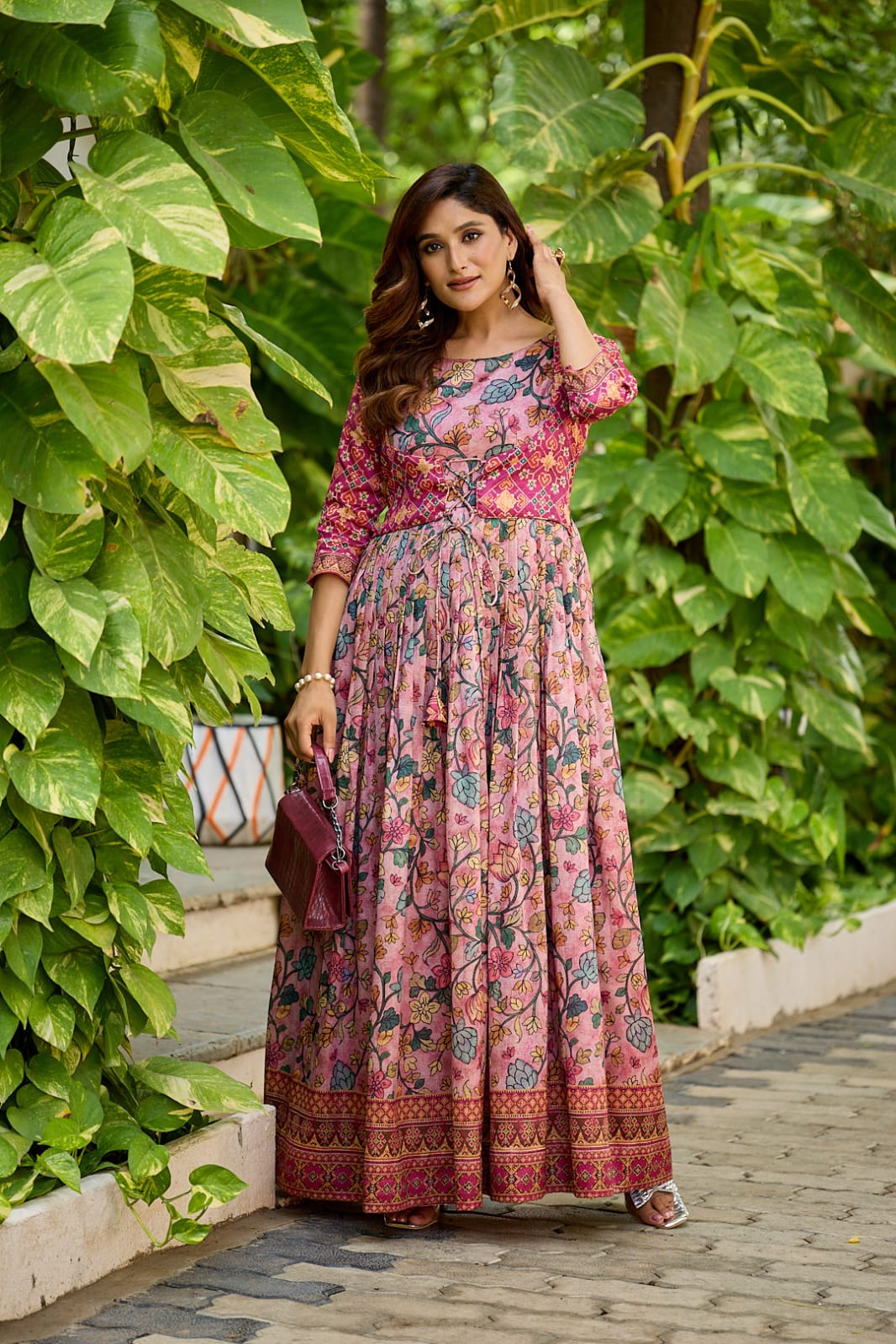 Green Pure Silk Blend Anarkali Gown 