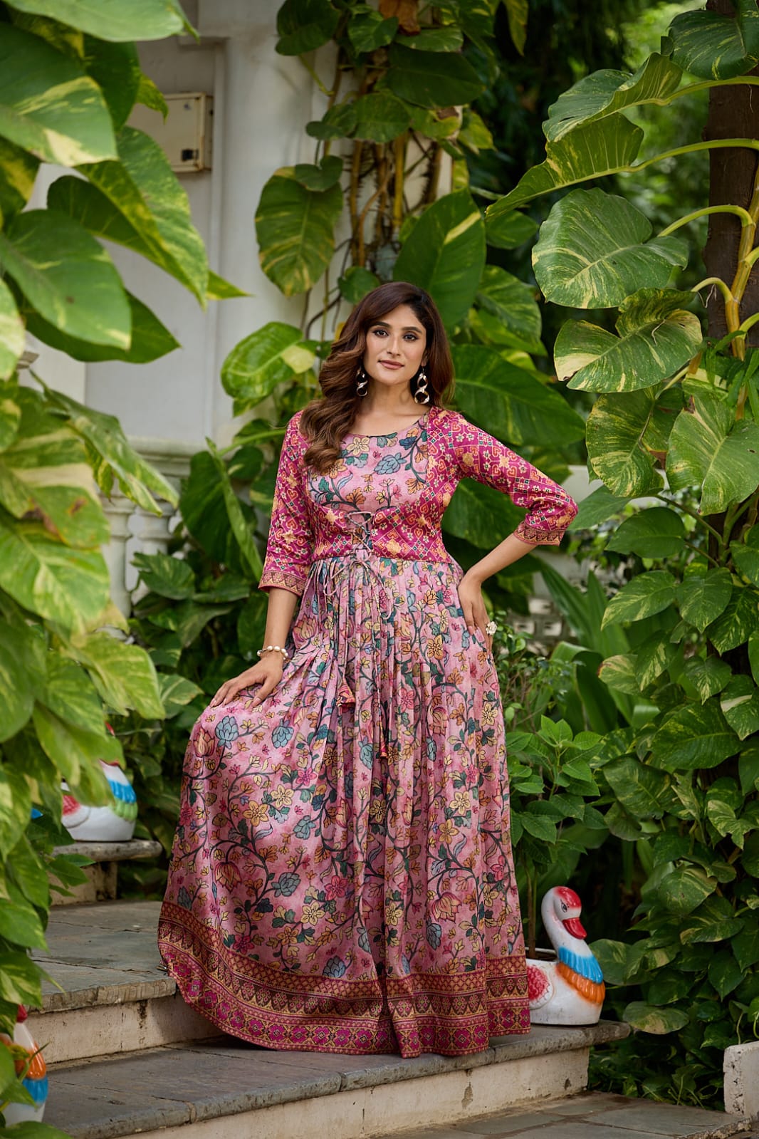 Green Pure Silk Blend Anarkali Gown 