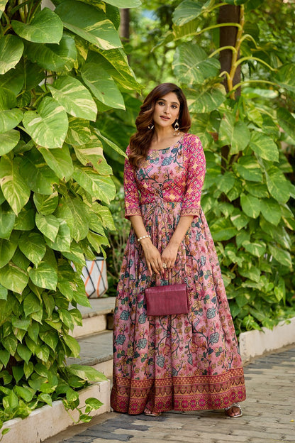 Green Pure Silk Blend Anarkali Gown 