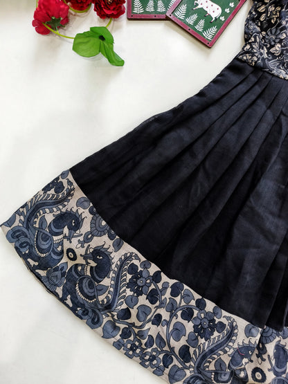 Black Pure Cotton Blend Heavy Printed Kids Gown 