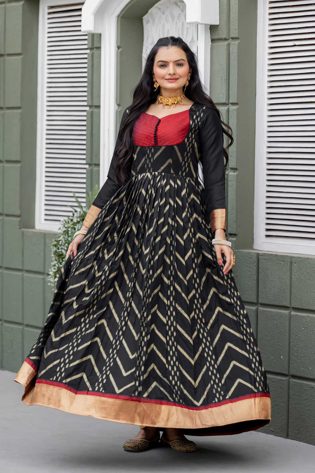 Green Pure Soft Silk Anarkali Gown 