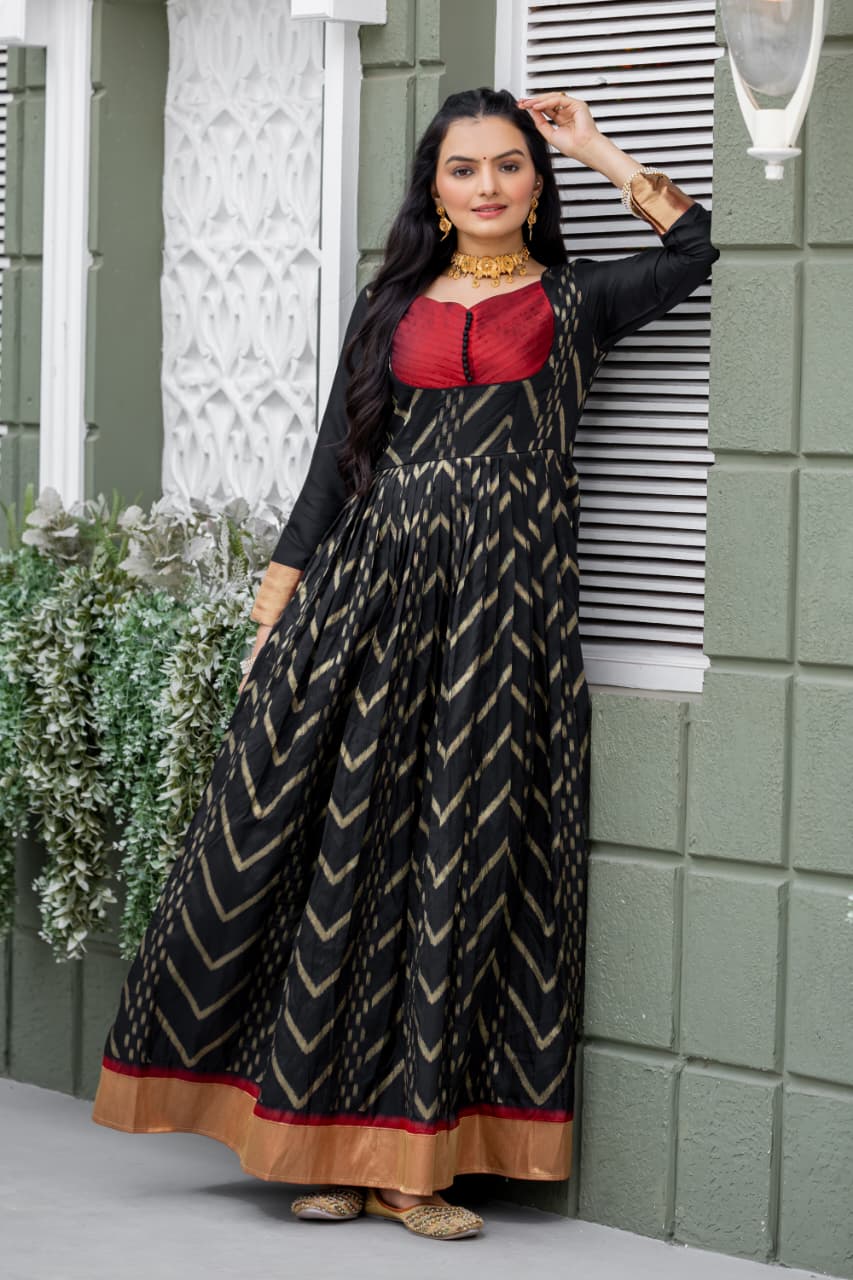 Green Pure Soft Silk Anarkali Gown 