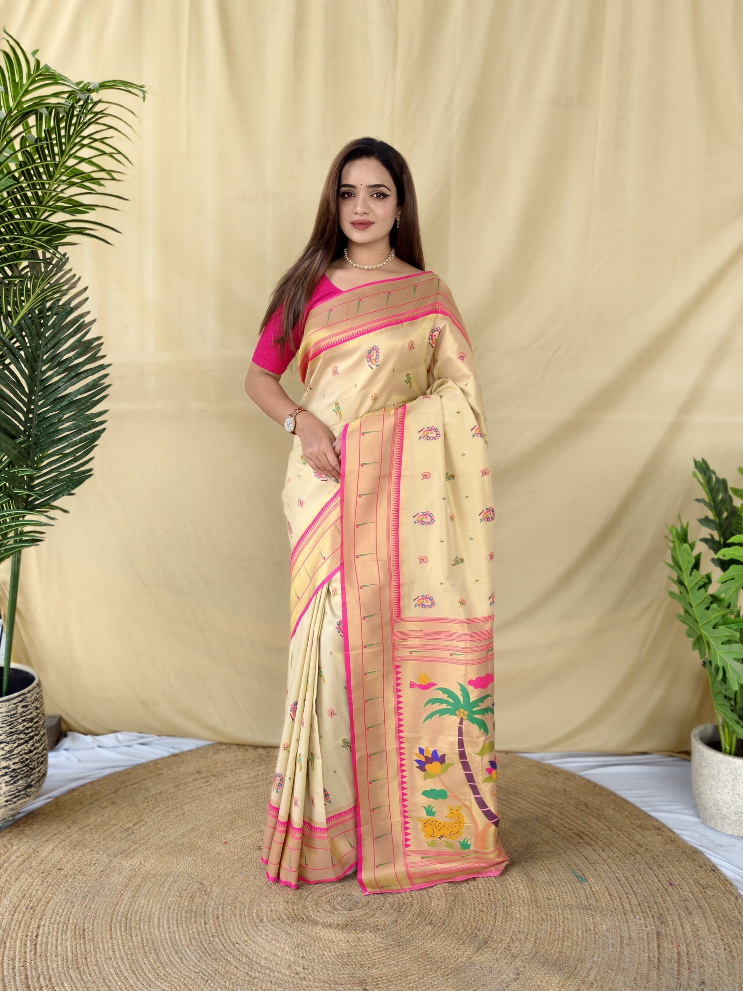 Cream Pure Soft Tissue Silk Saree 