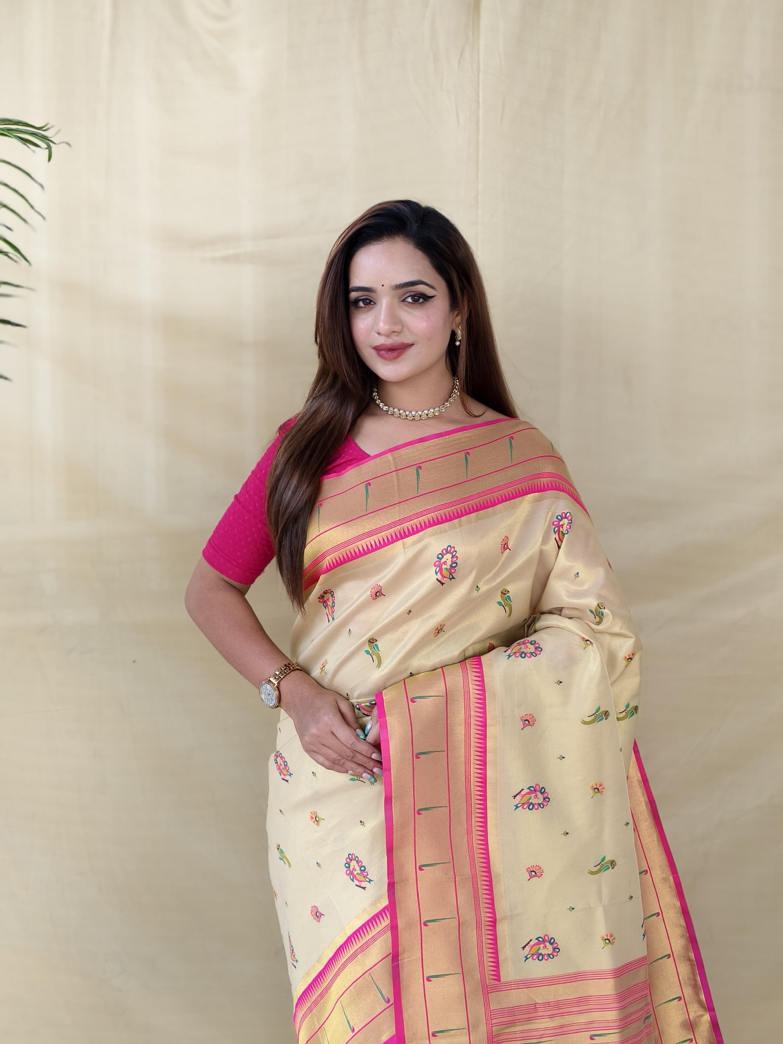 Cream Pure Soft Tissue Silk Saree 