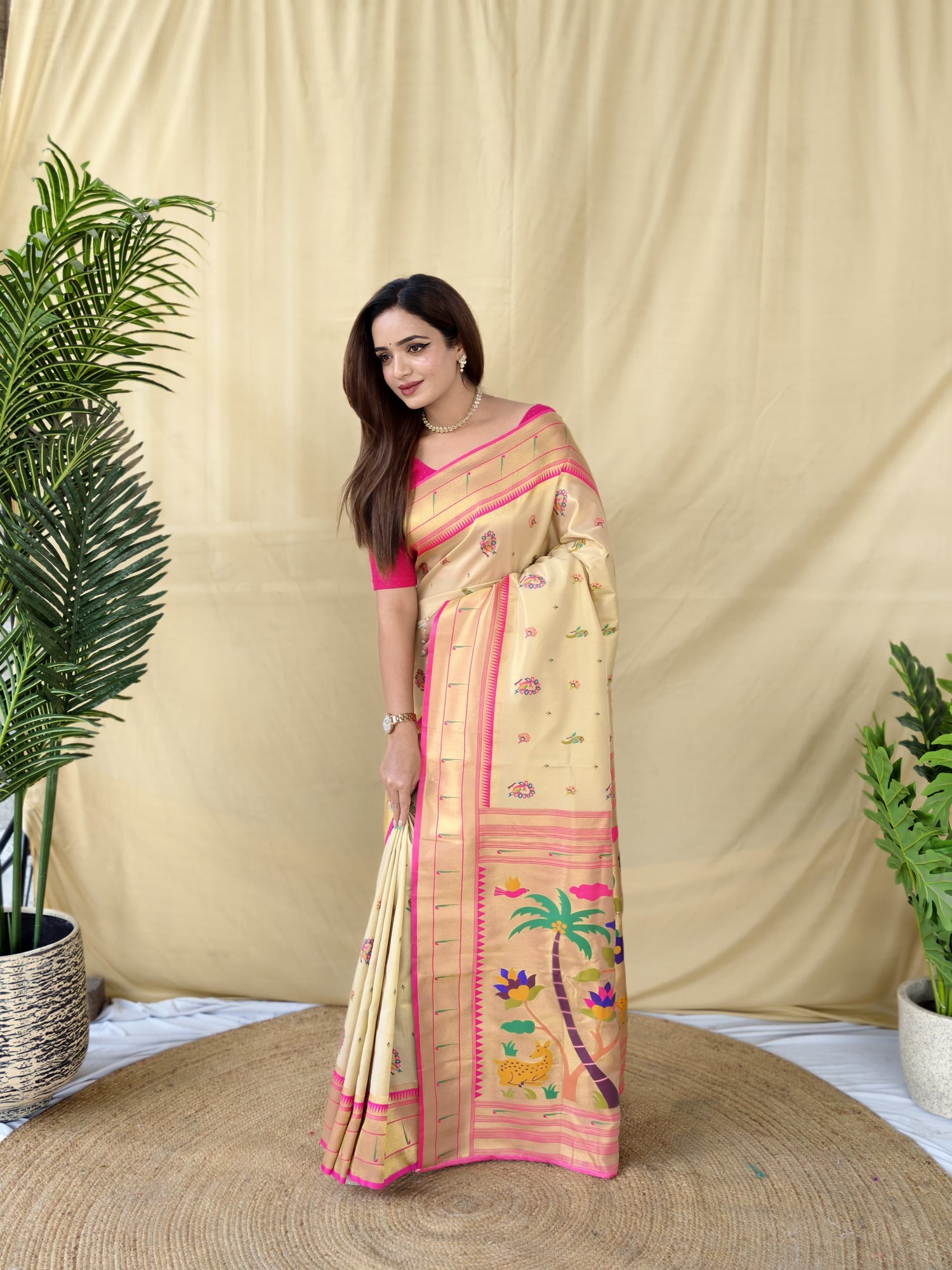 Cream Pure Soft Tissue Silk Saree 