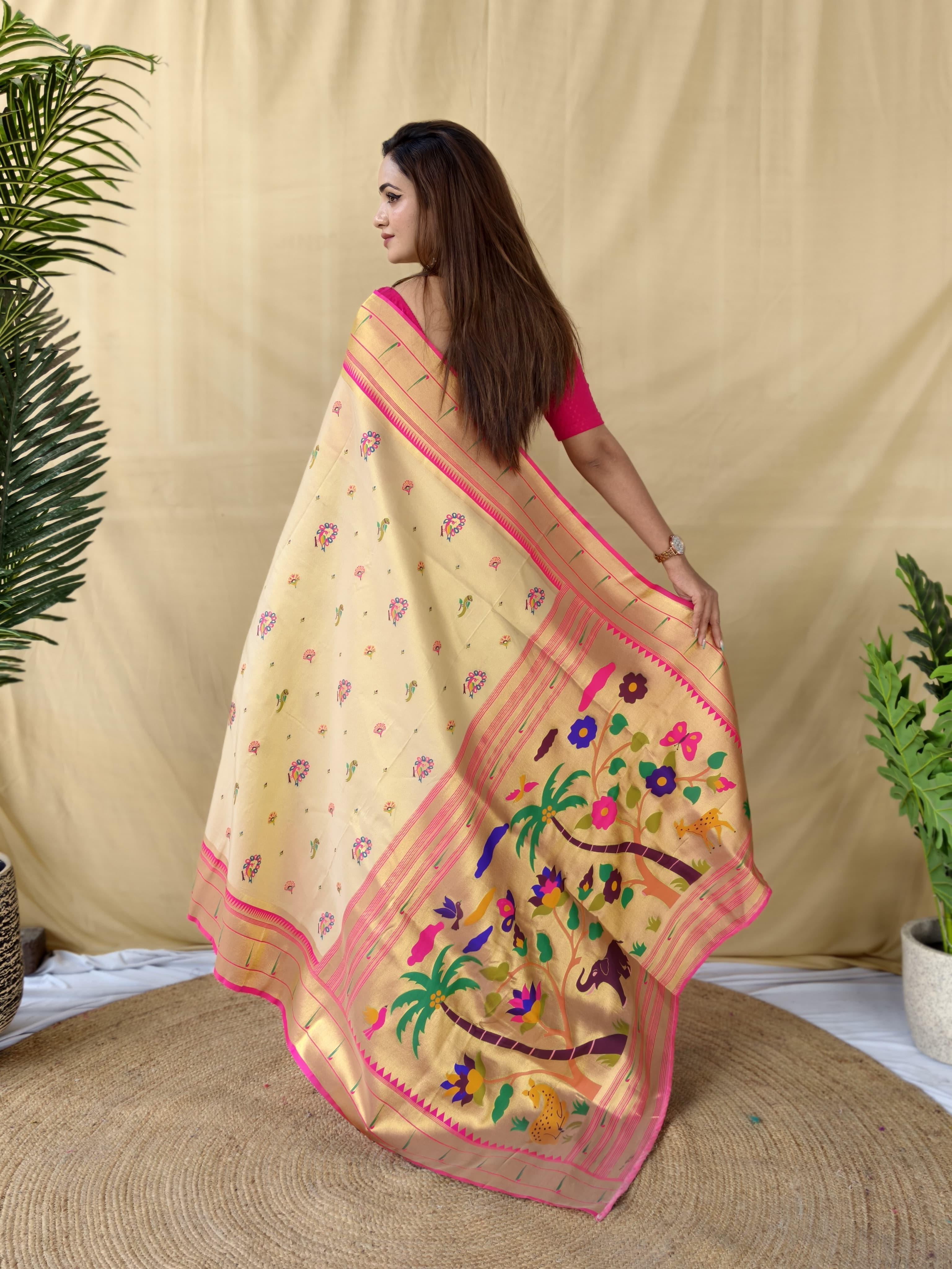 Cream Pure Soft Tissue Silk Saree 