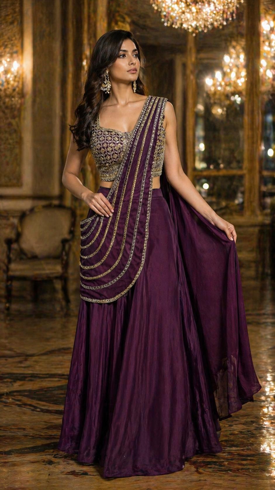 Purple Pure Imported Fendi Silk Ready to Wear Saree