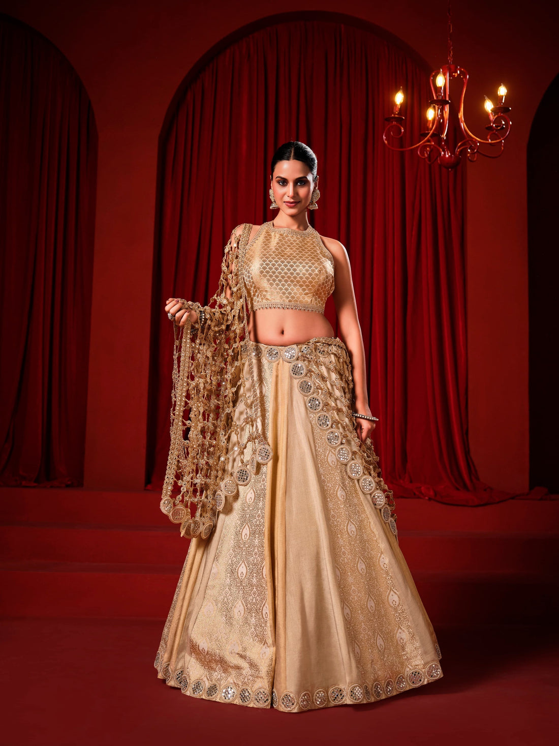 Gold Tissue Silk Lehenga Choli with Heavy Embroidery