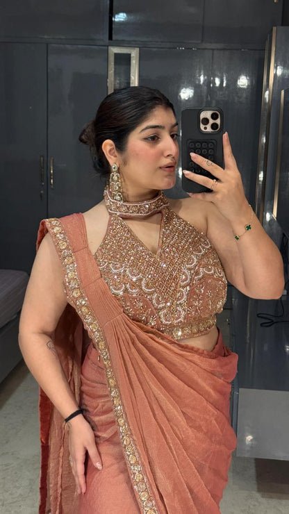 Orange Pure Imported Fendi Silk Ready to Wear Saree