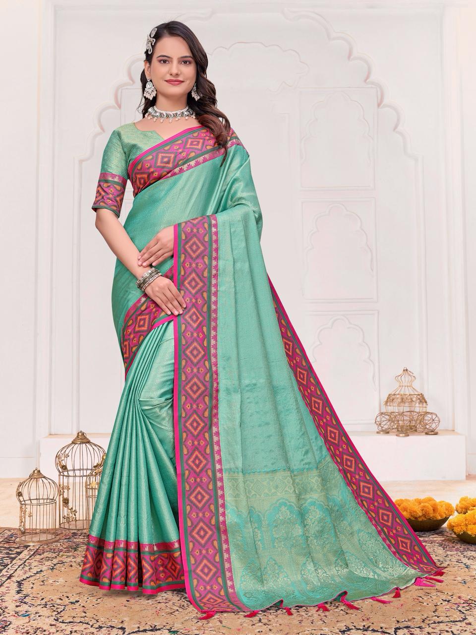 Green Pure Jecqard Weaving Silk Saree With Kurta Pajama Jacket Matching Couple Combo Set